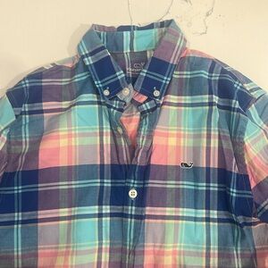 Boys’ size large (16) pastel plaid long sleeve Button down- Vineyard Vines